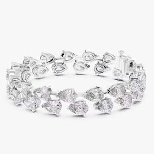 Pulsera de Lujo UrbanVrit TB77 con Doble Hilera de Diamantes en Corte Pera |   Plata de Ley 925 Chapada en Oro |   Moissanita Cultivada en Laboratorio | - Product Image 1