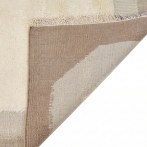 Tapis en laine DECORDEC, style moderne, tufté à la main, couleur ivoire, avec bordure géométrique beige, poils moyens, antidérapant, écologique - Product Image 6