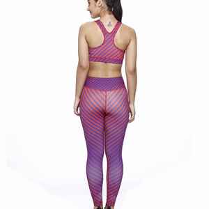 Customized Stripes Design Sublimation Print Yoga Set Best Quality Durable Wide <b>Strap</b> <b>Bra</b> & Tights For Women - Product Image 4