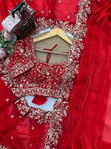 <b>Red</b> Fendy Silk <b>Saree</b> With Embroidery Work Traditional Indian Wedding Wear For Women Regular Fit From Samp Corporation - Product Image 5