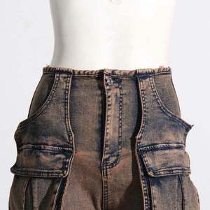 High Waist Distressed Washed Cargo Pants Women's Utility Loose Fit Full Length Denim With Multiple Pocket Cargo Pant For Women's - Product Image 3