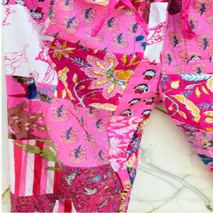Eclectic Patchwork Cotton <b>Harem</b> <b>Trousers</b> with Bohemian Floral Patterns Wide Leg Relaxed Silhouette for Lounge - Product Image 4