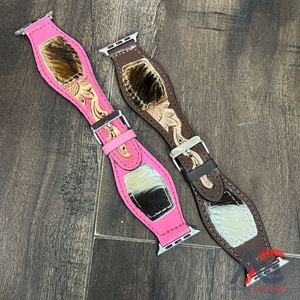 New Custom Western Style Hair on Cowhide Leather <b>Watch</b> Bands Luxury Pink Genuine Leather Women Smart <b>Watch</b> Replacement <b>Straps</b> - Product Image 1