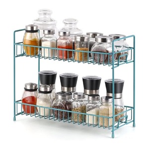 Stylish Blue Metal Two Tier Spice <b>Storage</b> <b>Rack</b> Suitable For Spices Condiments Cups And Countertop Organization From India - Product Image 3