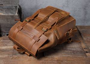 Oversized Waterproof Leather <b>Backpack</b> Anti-Theft Vintage Laptop Rucksack Genuine Leather Rucksack LBP-0410 - Product Image 4