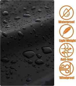 Unisex Waterproof Winter Rain Suit <b>Hooded</b> Full Length Two Piece Set Sporty Style Solid Black Polyester Outdoor Wear - Product Image 6