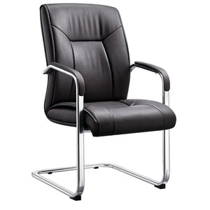 Chaise de visiteur cantilever industrielle moderne pliable pour réception de bureau, avec appuie-tête réglable, siège en cuir et cadre chromé fixe - Product Image 3