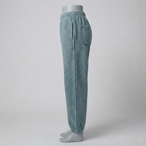 Pantalon de jogging en molleton de coton 400 g/m² style vintage, teint en pièce, bleu poussière, ourlets bruts, coupe oversize, pour homme, streetwear - Product Image 3