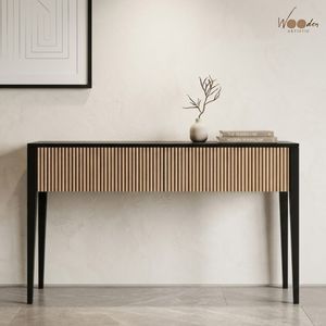 Console moderne en bois massif avec portes cannelées pour salon, chambre, entrée, couloir - Product Image 3