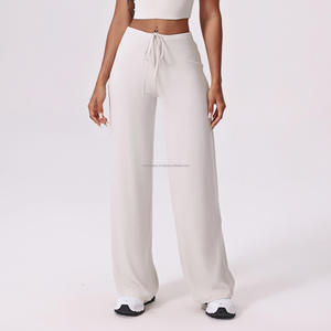 High Waist <b>Wide</b> <b>Leg</b> Yoga <b>Pants</b> Women Soft Drawstring <b>Lounge</b> Trousers Custom Loose Fit Solid Sweatpants Flowy Palazzo Polyester - Product Image 4