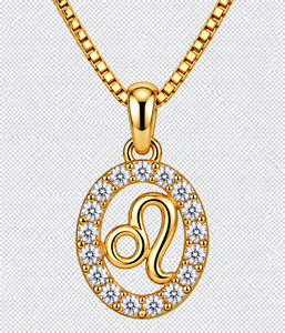 Colgante Clásico del Zodiaco Leo en Oro Amarillo con Halo de Diamantes Hecho a Mano - Product Image 1