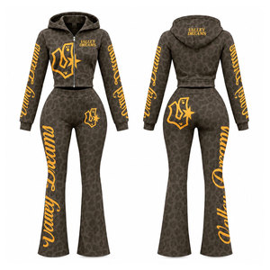 Valley Dreams Survêtement à capuche imprimé léopard pour femme, fermeture éclair intégrale, vêtements de sport décontractés avec poches latérales - Product Image 1