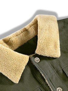 Veste en toile vert olive pour homme, doublure en sherpa, col rabattu, style workwear, vêtement d'extérieur d'hiver, coupe régulière, fermeture à boutons - Product Image 5