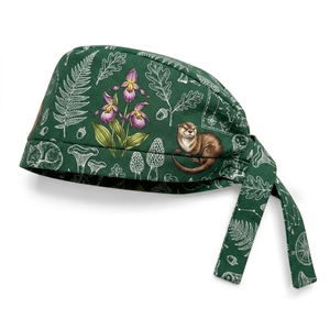 Forest Animal Printed <b>Scrub</b> <b>Cap</b> Pure Cotton Surgical Hat With Sweatband Adjustable Tie Back Unisex Nurse Working <b>Cap</b> - Product Image 1
