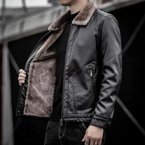 Brown Faux <b>Leather</b> Moto Jacket <b>With</b> <b>Fur</b> Trim Zipper Closure Full Sleeve Winter Casual Outerwear - Product Image 2