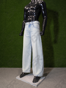 Jean en denim délavé taille haute pour homme, coupe ample, jambe large, tissé uni, léger, en coton, idéal pour le printemps - Product Image 5