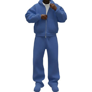 New Boxy Fit <b>Hoodie</b> Men Drop Shoulder Zipper Tracksuits With Baggy Sweatpants 100% Cotton Thick Fleece Soft Fabric Best Quality - Product Image 4