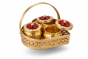 Ensemble de 3 pots de rangement décoratifs en métal doré Lotus pour fruits secs, avec panier orné et arqué - Product Image 3