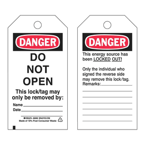 Étiquettes de verrouillage et de signalisation Brady Danger « Ne pas ouvrir » pour la sécurité des équipements industriels - Product Image 2