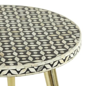 <b>Round</b> Nightstand Side <b>Table</b> Geometric Pattern Polished <b>Gold</b> Legs Modern End <b>Table</b> for Living Room - Product Image 2