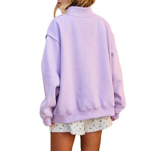 Sudadera con capucha y cuello alto reversible para mujer, con logotipo bordado personalizado, de gran tamaño y tejido grueso de alta calidad. - Product Image 4