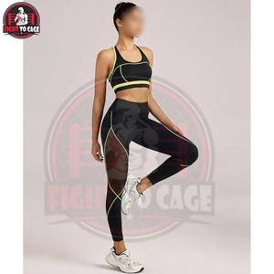High-Waisted Leggings With Side Stripes, Green & Black Running <b>Bra</b> Stretchy & Breathable Activewear For Fitness, Fashion Wear - Product Image 4
