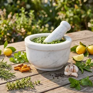 Marble Mortar and Pestle Set for Kitchen <b>Herbs</b> Spices Garlic Masala <b>Grinder</b> Handcrafted Stone Crusher - Product Image 6