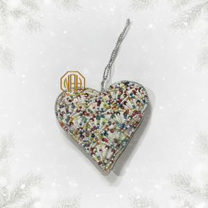 Adorno de Corazón Azul Marino con Cuentas y Ribete Dorado, Decoración Colgante Hecha a Mano para Árbol de Navidad, Regalo de Lujo - Product Image 4