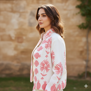 Chaqueta de Mujer de Algodón con Bordado Suzani de Diseño Floral para Exteriores, Invierno y Otoño, Ecológica - Product Image 3