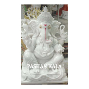 Statues du dieu indien Ganesh, sculptures classiques pour le culte au temple, statue de Ganesh en marbre blanc, sculpture en marbre sculpté pour usage religieux - Product Image 1