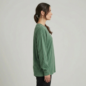 T-shirt décontracté à manches longues 100 % coton pour femme, coupe oversize avec épaules tombantes - Product Image 3
