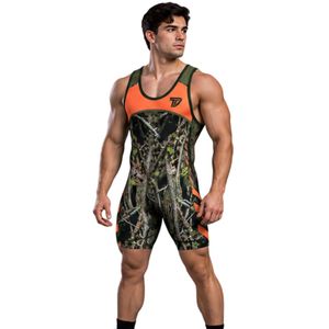 Orange Green Camo <b>Mens</b> Wrestling Singlet Sleeveless Compression Athletic <b>Bodysuit</b> Grappling Competition Training Sports Uniform - Product Image 2