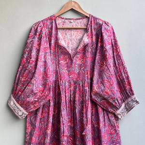 Vestido Casual Midi para Mujer, 100% Algodón Tejido, Estampado Floral, Liso, Manga Corta, Cintura Imperio, Estilo Babydoll, Oversize, Cuello en V, Holgado - Product Image 4