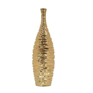 Decorative Vase Home Decorative Gift With Box Metal Wave Design Golden Polished Floor Vase Indian style home decoration gifts