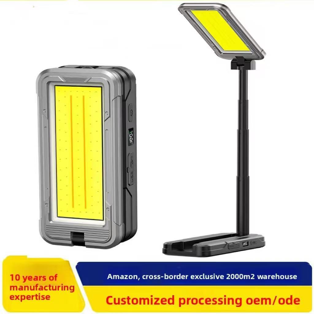 Multifunctional IP55 1000lm Extendable Solar COB Work Light with Crystalline Silicon Panel for Outdoor Camping and Work Lighting