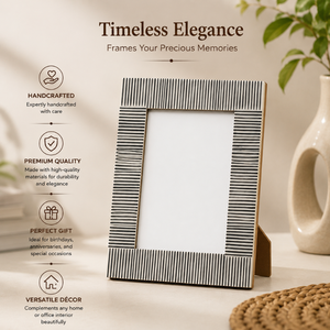 Handcrafted Black & White Striped Solid <b>Wood</b> Photo <b>Frame</b> Decorative Tabletop <b>Picture</b> <b>Frame</b> for Home Office Living Room Bedroom - Product Image 4