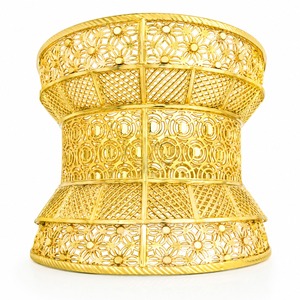 กำไลข้อมือแฟชั่นขายส่งแบบ Kada ลายฉลุทองตุรกี ชุบทอง 14K/18K/24K ทองเหลืองชุบทอง ลายดอกไม้ฉลุลายละเอียดกว้าง - Product Image 1
