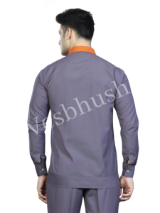 Chemise de travail pour homme, grise, à manches longues, avec accents orange, en coton respirant, style mode travail - Product Image 4