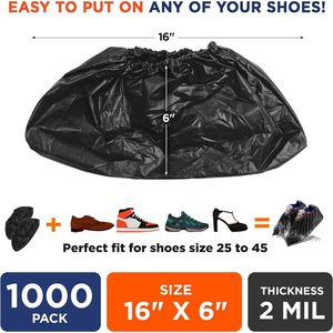 Scarpette monouso 16 \ "x6 \" in polietilene nero copriscarpe impermeabili confezione 1000 500 paia di copriscarpe di plastica spesse alla rinfusa - Product Image 2