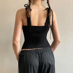 Women Knitted women shirts Custom Logo Cotton Spandex Stretchy Slim Fit Sexy Club Gym Athletic Cropped Ribbed Tank <b>Tops</b> - Product Image 2