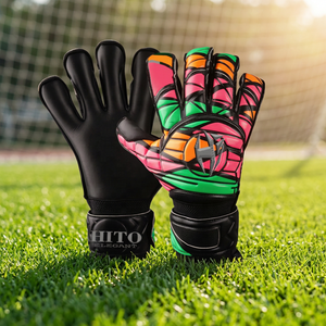 Custom Design Black German Embossed Latex Soccer Goalkeeper Gloves With 4mm Gweman Latex Strap Hybrid Cut - Product Image 4