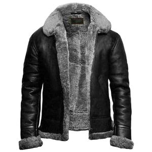 Men's Genuine Leather Sherpa <b>Lined</b> Waterproof Streetwear Moto Biker Jacket Turn-down Collar Windproof Winter <b>Coat</b> Regular Fit - Product Image 4