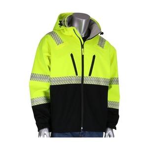 Veste polaire à capuche jaune haute visibilité pour homme avec bandes réfléchissantes, fermeture éclair coupe-vent, polyester, vêtements de travail d'hiver - Product Image 1