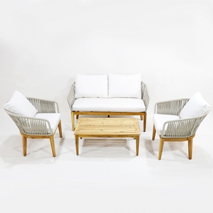 Moderno y Cómodo Conjunto de Sofás de Aluminio para Exteriores con Reposabrazos de Madera, Asientos Individuales, Dobles y Triples, Muebles para Jardín y Parque - Product Image 2