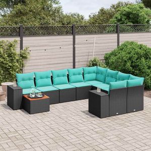 Set divano da 10 pezzi in Poly Rattan nero con cuscini elegante collezione di mobili da esterno - Product Image 1