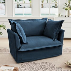 Poltrona rivestita sottoveste in tessuto ciniglia blu monoposto profondo 1 cuscino per schienale grande 2 grandi cuscini morbidi per il soggiorno comodo divano - Product Image 2