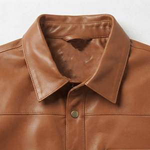 Fashion Genuine Leather <b>Shirt</b> <b>Men</b> Premium Cowhide <b>Brown</b> Long Sleeve Button Closure Vintage Casual Western Eco-Friendly - Product Image 6