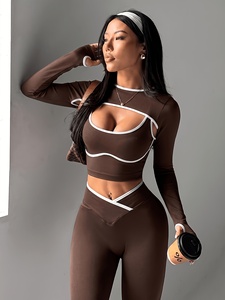 Custom OEM Women 3 Piece Fitness Clothing Set Strappy <b>Cami</b> Bra Loose <b>Crop</b> <b>Top</b> Leggings - Product Image 3