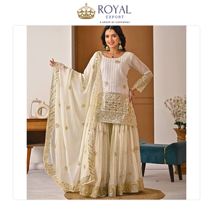 Suministro Directo de Fábrica: Traje Sharara de Seda Georgette Pesada con Dupatta de Georgette y Bordados, Estilo Indio - Product Image 5