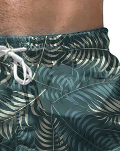 Men's Tropical Leaf Print Lace Drawstring Elastic Waist Shorts Breathable Eco-Friendly Quick Dry Casual Swimwear for Beach - Product Image 4